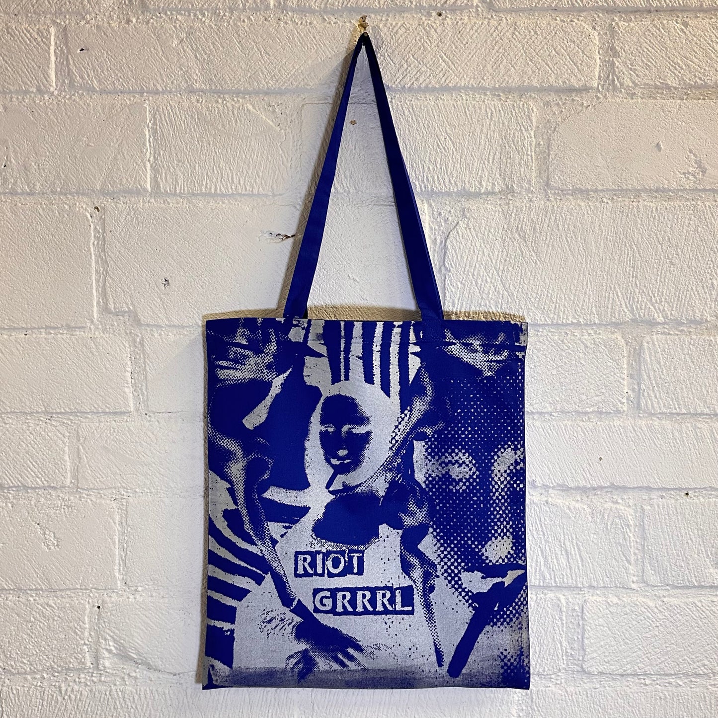 Riot Grrrl Mona Blue & Metallic Silver Tote Bag