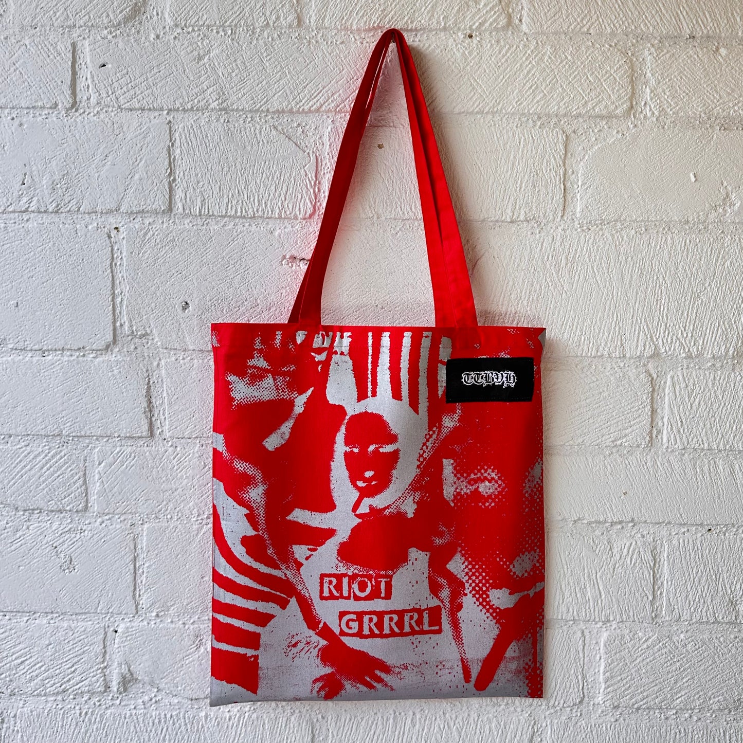 Riot Grrrl Mona Red & Metallic Silver Tote Bag