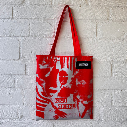 Riot Grrrl Mona Red & Metallic Silver Tote Bag