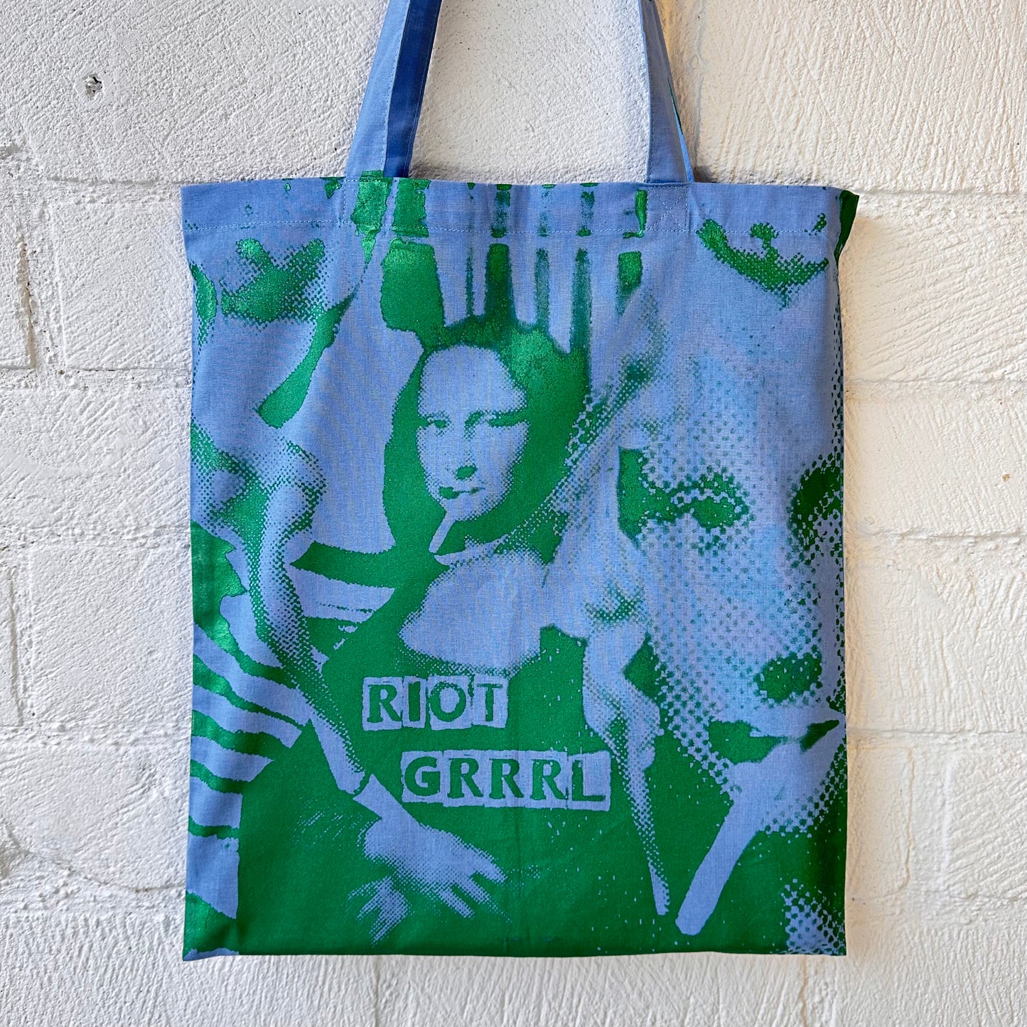 Riot Grrrl Mona Blue & Metallic Green Tote Bag