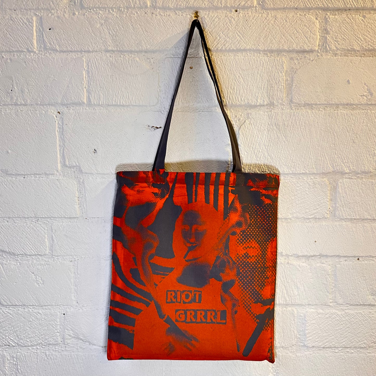 Riot Grrrl Mona Black/Grey & Red Tote Bag