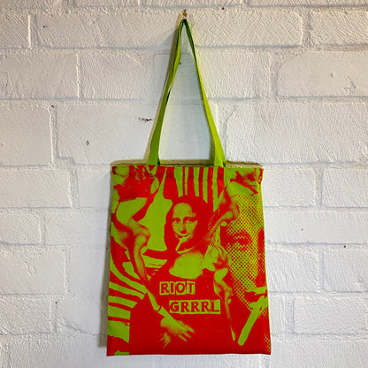 Riot Grrrl Mona Green & Orange Tote Bag