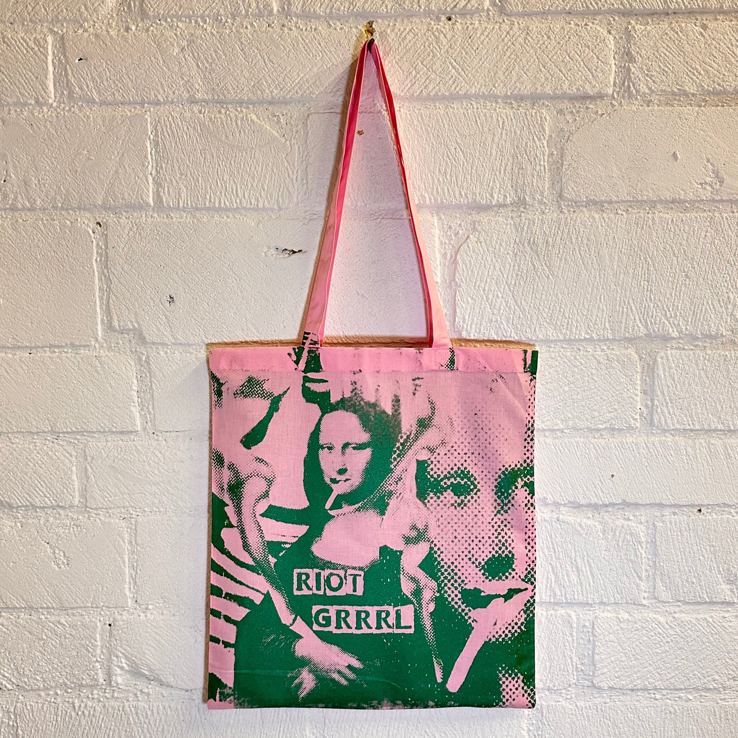 Riot Grrrl Mona Pink & Metallic Green Tote Bag