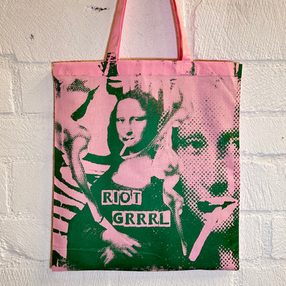 Riot Grrrl Mona Pink & Metallic Green Tote Bag