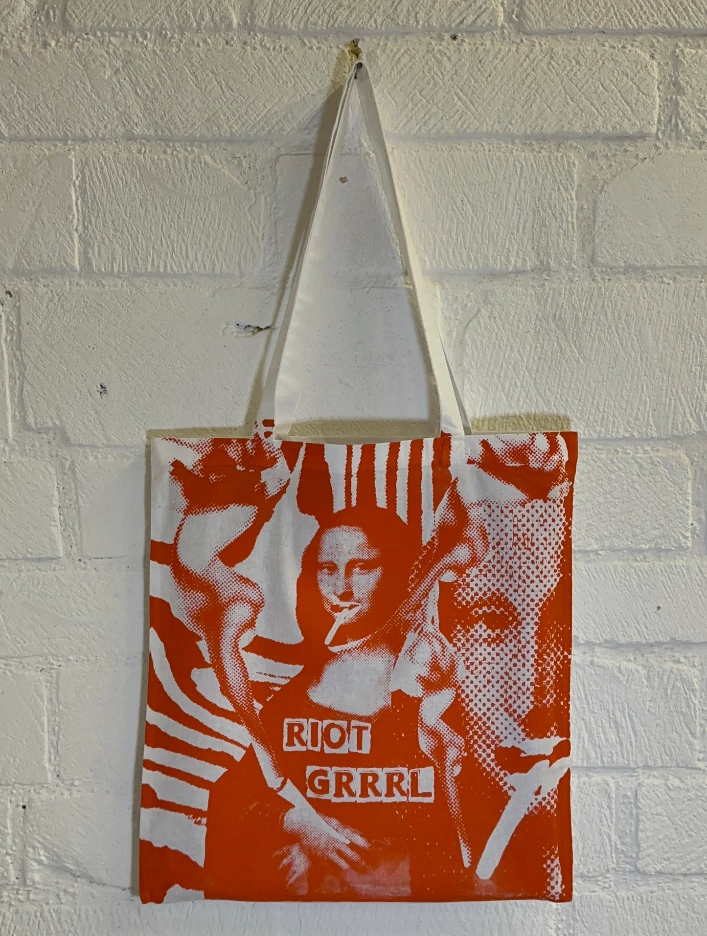 Riot Grrrl Mona White & Orange Tote Bag