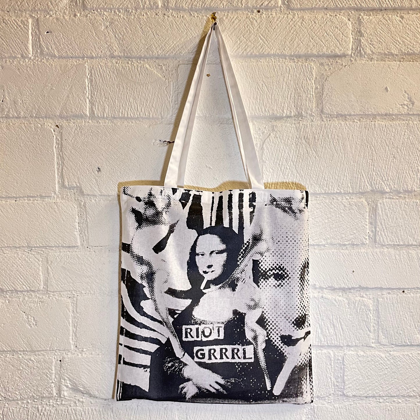 Riot Grrrl Mona White & Metallic Grey/Black Tote Bag