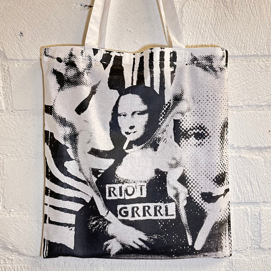 Riot Grrrl Mona White & Metallic Grey/Black Tote Bag